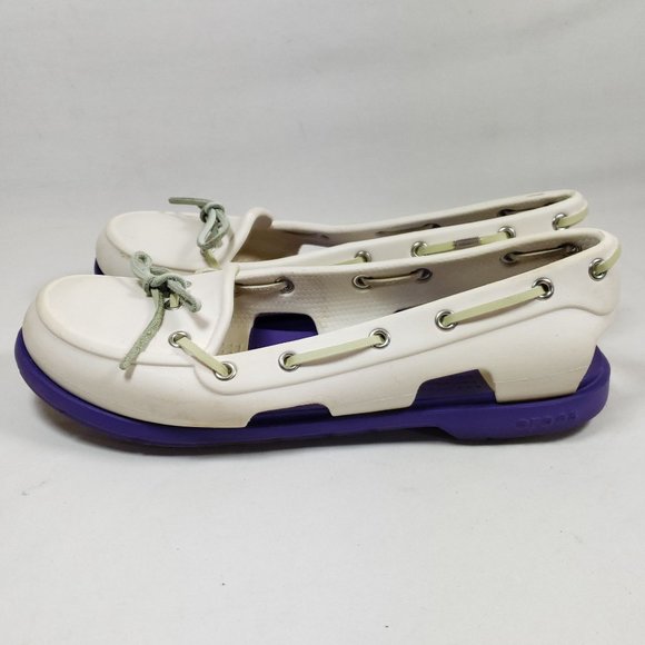 Crocs Women's Size 8 Beachline Boat Shoes White Purple - Picture 3 of 8